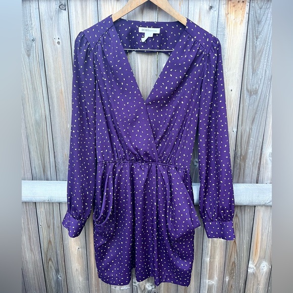 FINAL PRICE: BCBG Long Sleeve Purple Dress with Lime Green Zigzag Pattern - Picture 1 of 8
